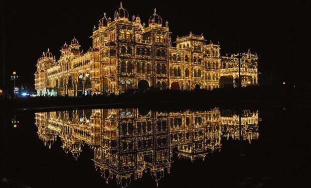An illuminated view of Mysuru Palace during Dasara celebration, in Mysuru on Wednesday. (Photo: KPN) An illuminated view of Mysuru Palace during Dasara celebration, in Mysuru on Wednesday. (Photo: KPN)